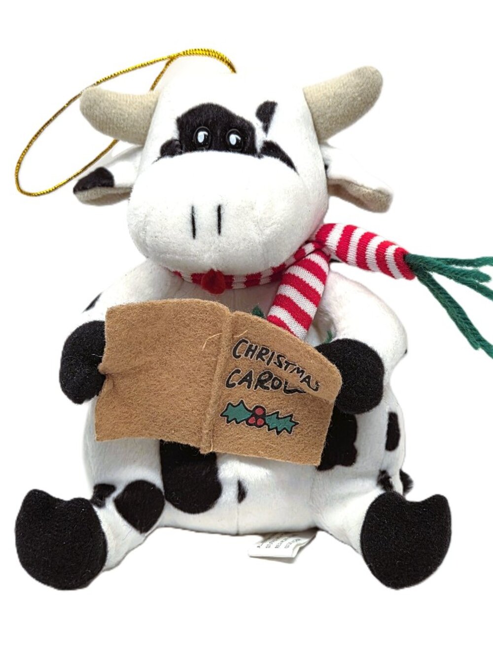 Kurt Adler Carolin Critters Cow Plush Christmas Ornament WORKS Sings Moos 5.5"